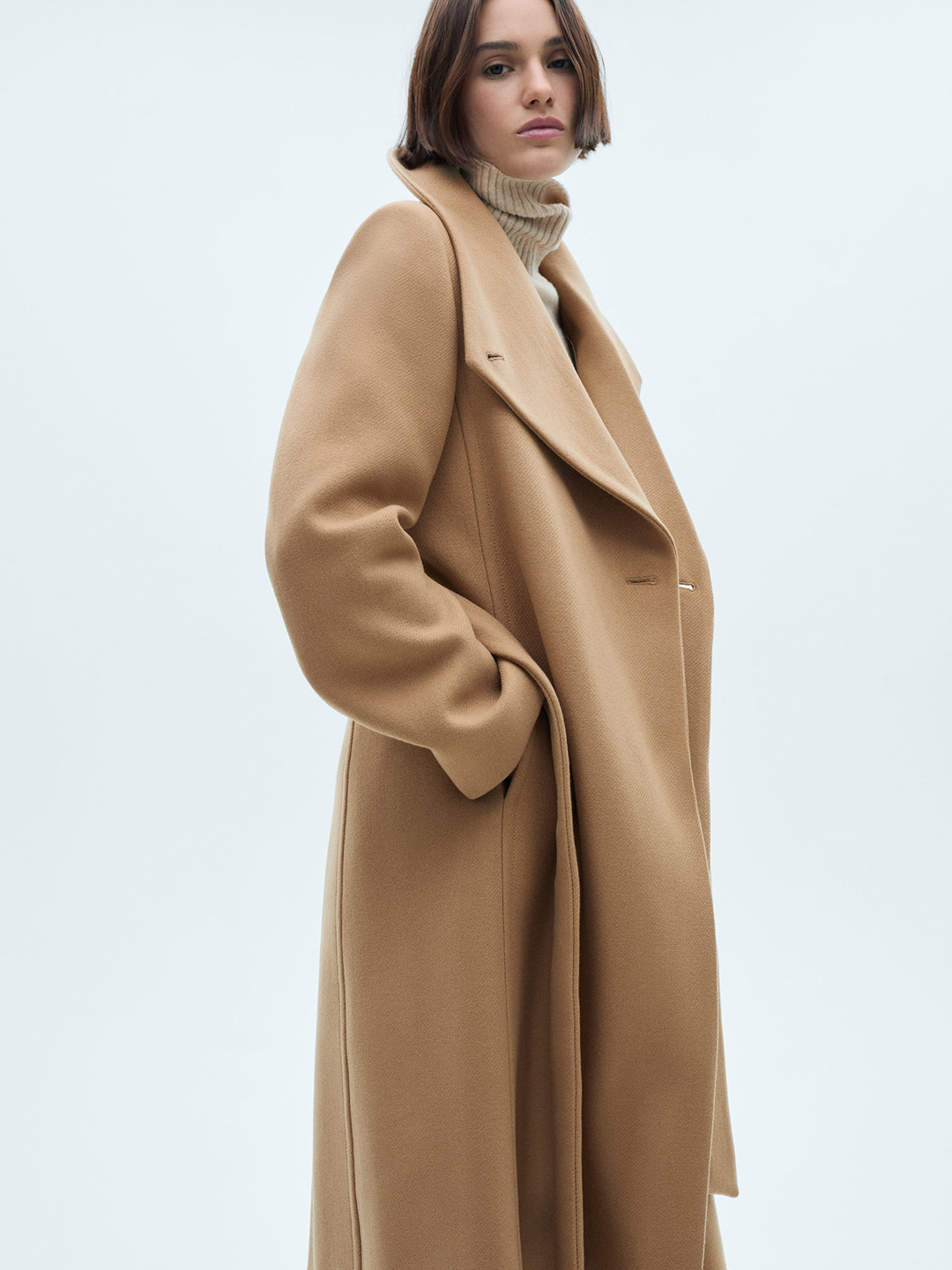 MANGO Notched lapel Collar Knee Length Wool Coat