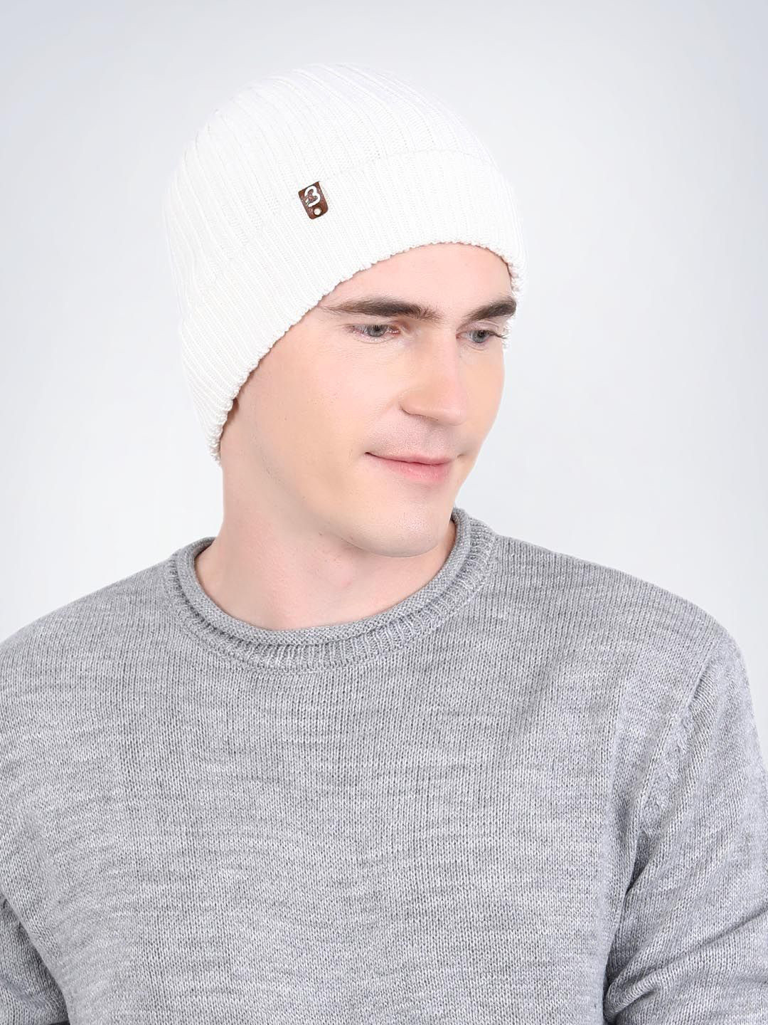 Bharatasya Men Solid Cotton Knitted Ribbed Beanie