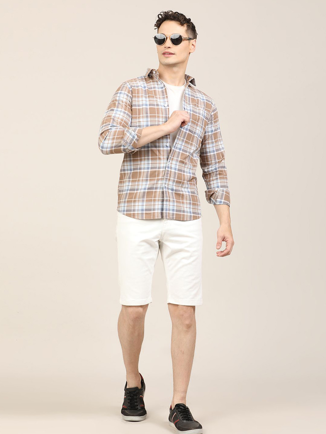 BLVNK Checked Spread Collar Cotton Shirt