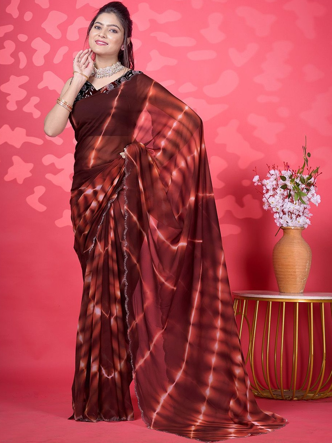 A.V.M. SILK MILLS Tie and Dye Embellished Saree