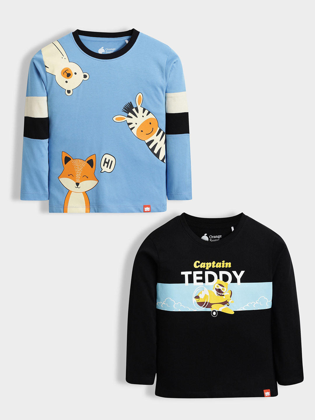 Orange Sugar Kids Pack of 2 Cotton Printed Full Sleeves Regular Fit Tshirt