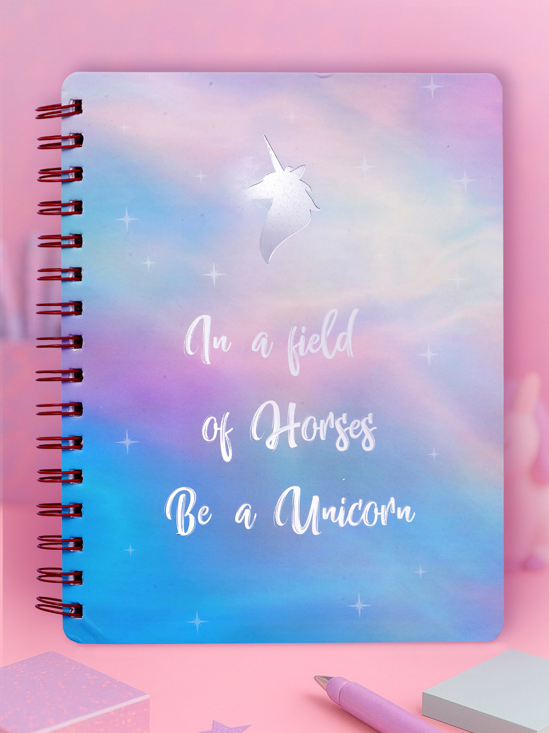 Doodle Blue & Purple Unicorn Printed Wired Notebook
