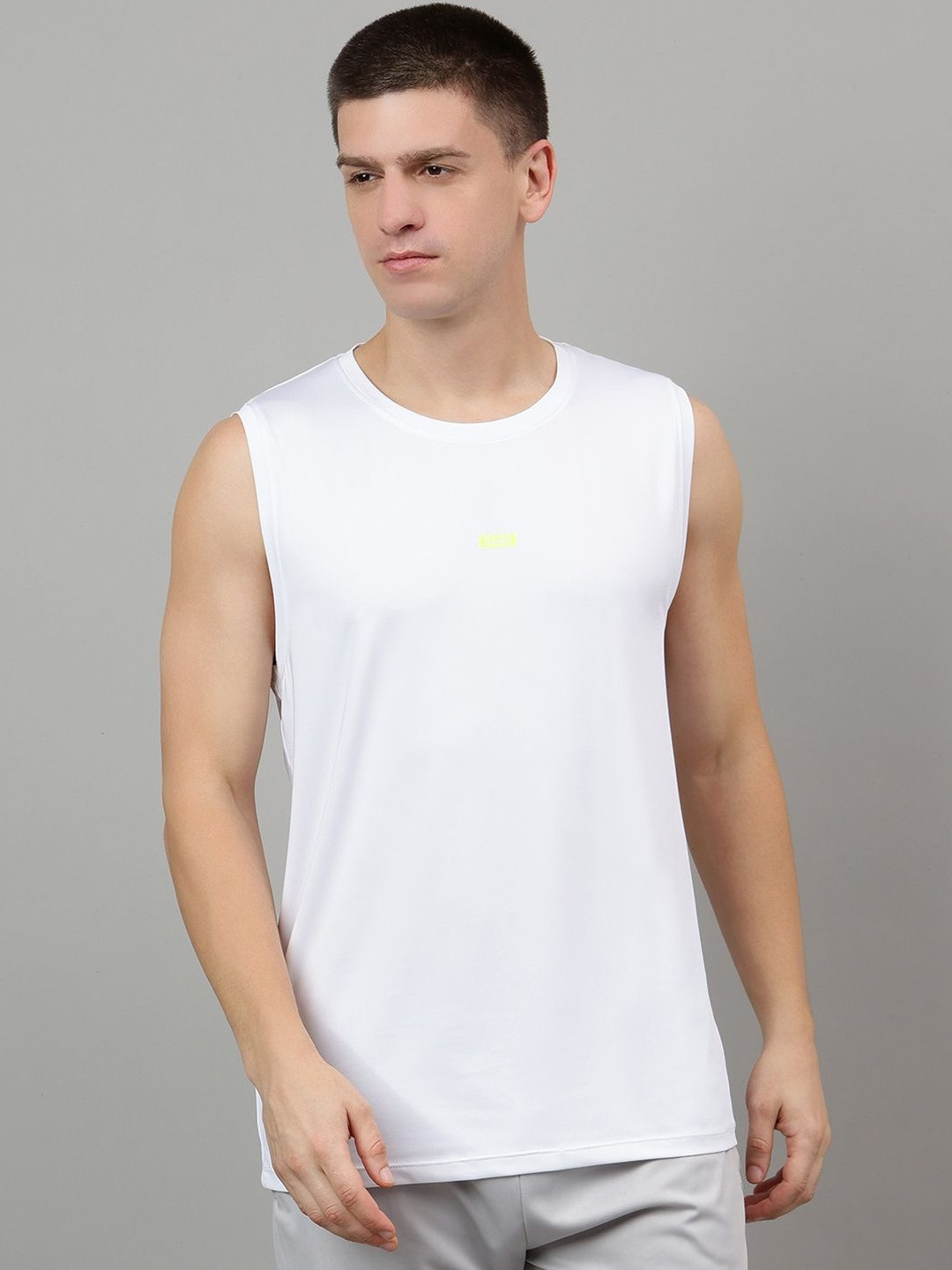 FCK GOLD Men Solid Round Neck Gym Vest