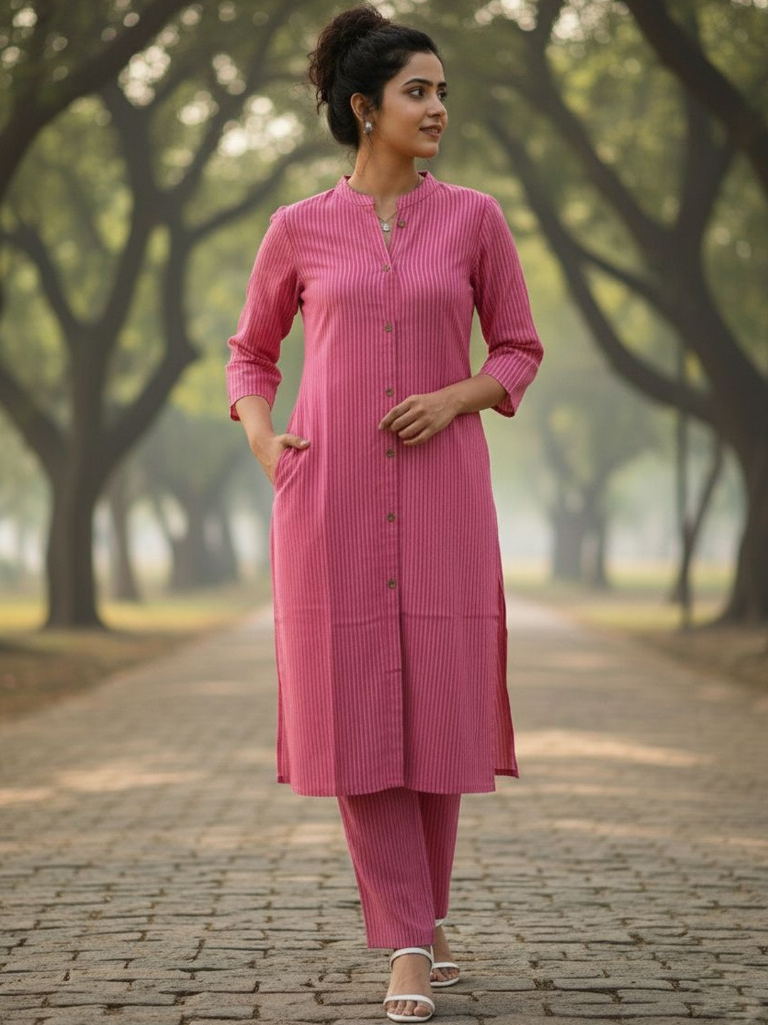 Gopi Prem Striped Pure Cotton Straight Kurta With Trousers
