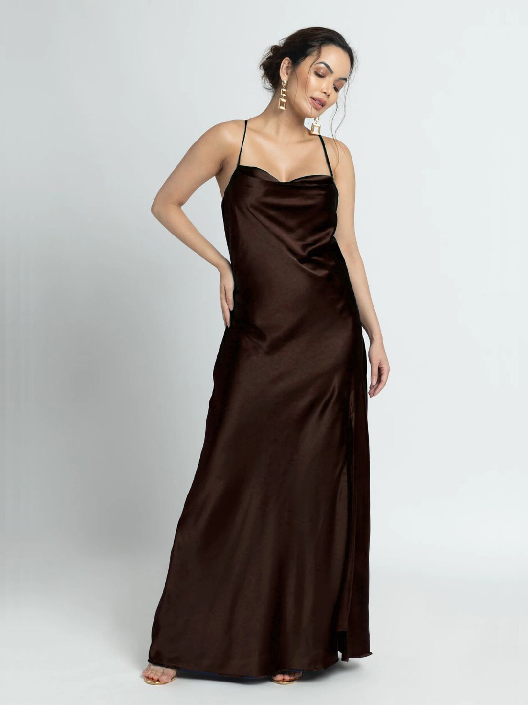 JULO Women Cowl Neck Women Satin Bodycon Maxi Dress