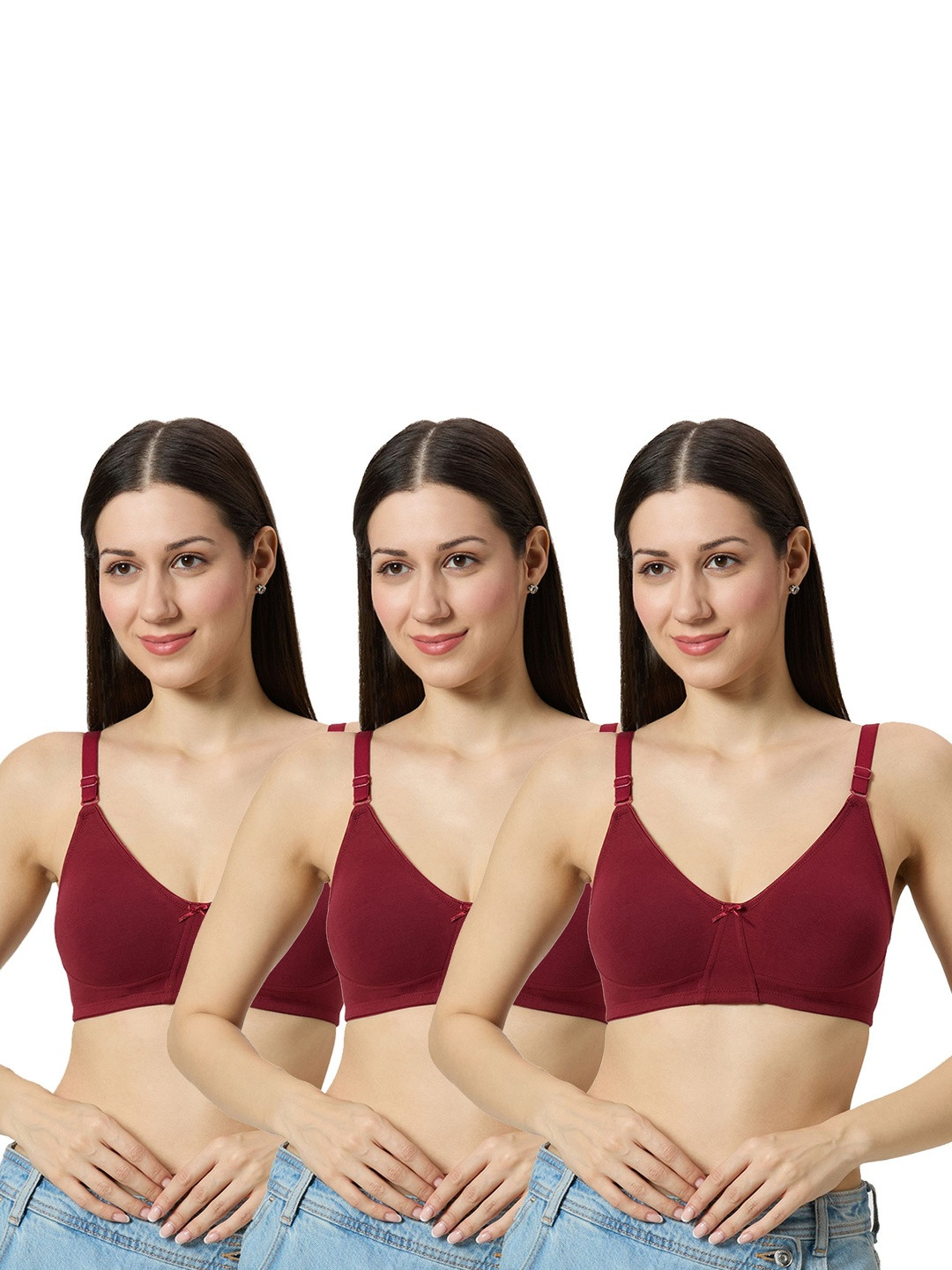 Libertina Women Pack Of 3 Solid Full Coverage Cotton Comfort Bra