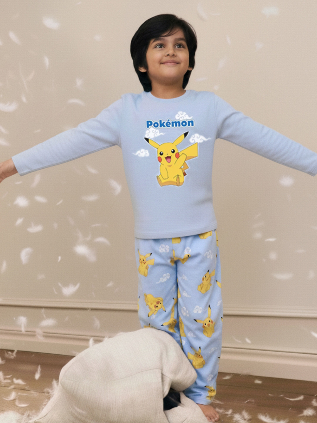 Nap Chief Kids Pikachu Cloud Printed Pure Cotton Night suit