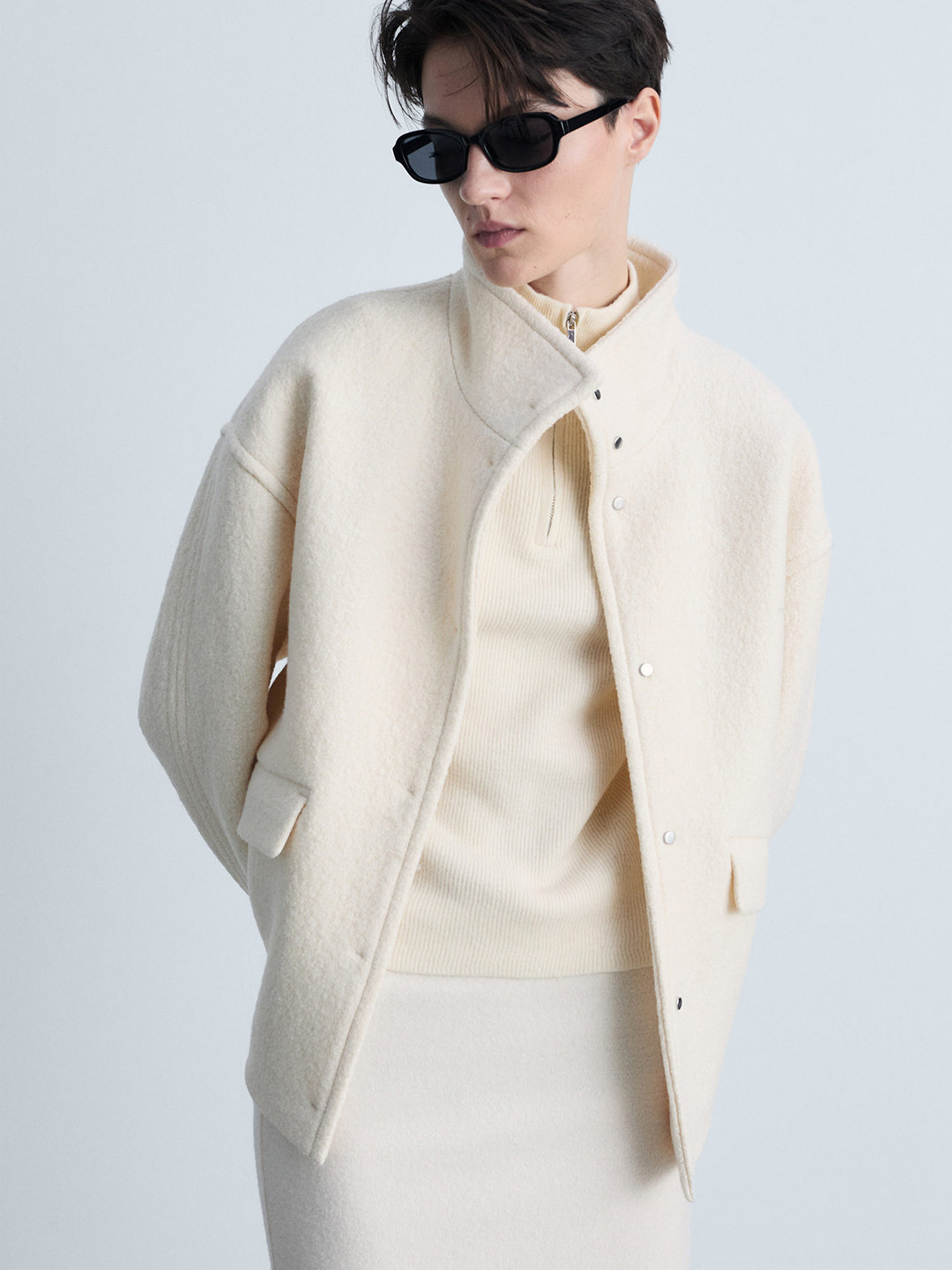 MANGO  Woollen Mock Collar Tailored Jacket