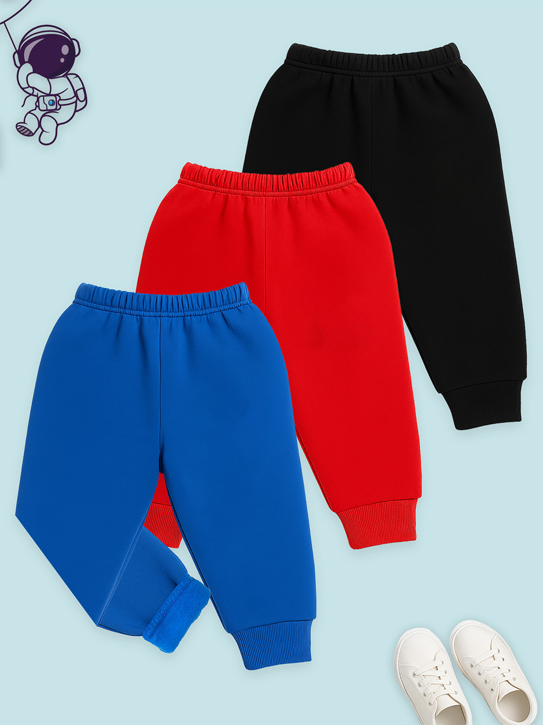 YK Infants Boys Pack Of 3 Solid Mid Rise Joggers Fleece Pajamas  Warm & Soft Bottoms