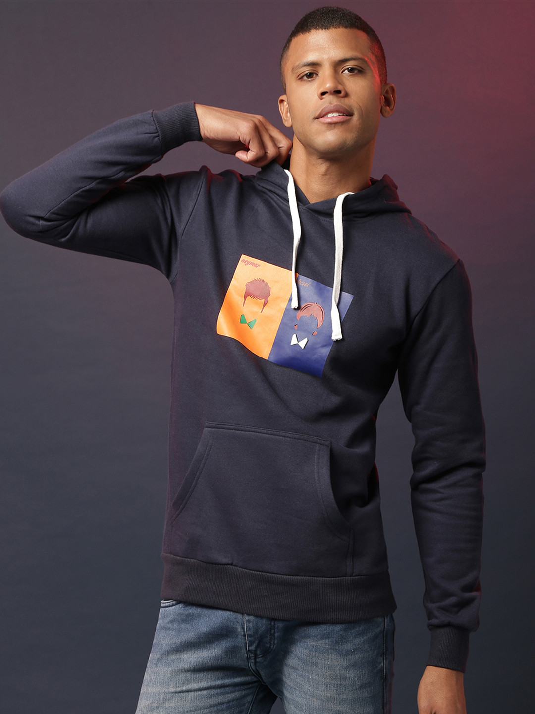 Campus Sutra Men Neymar-Messi Printed Hooded Long Sleeves Pullover Sweatshirt