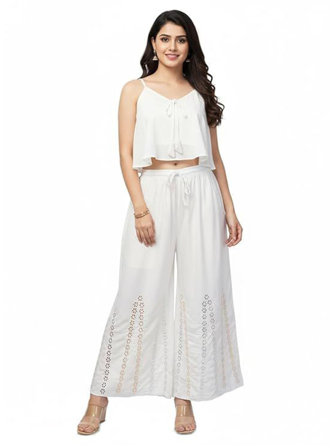 Thrifty Thread We Promise Floral Embroidered Flared Palazzos