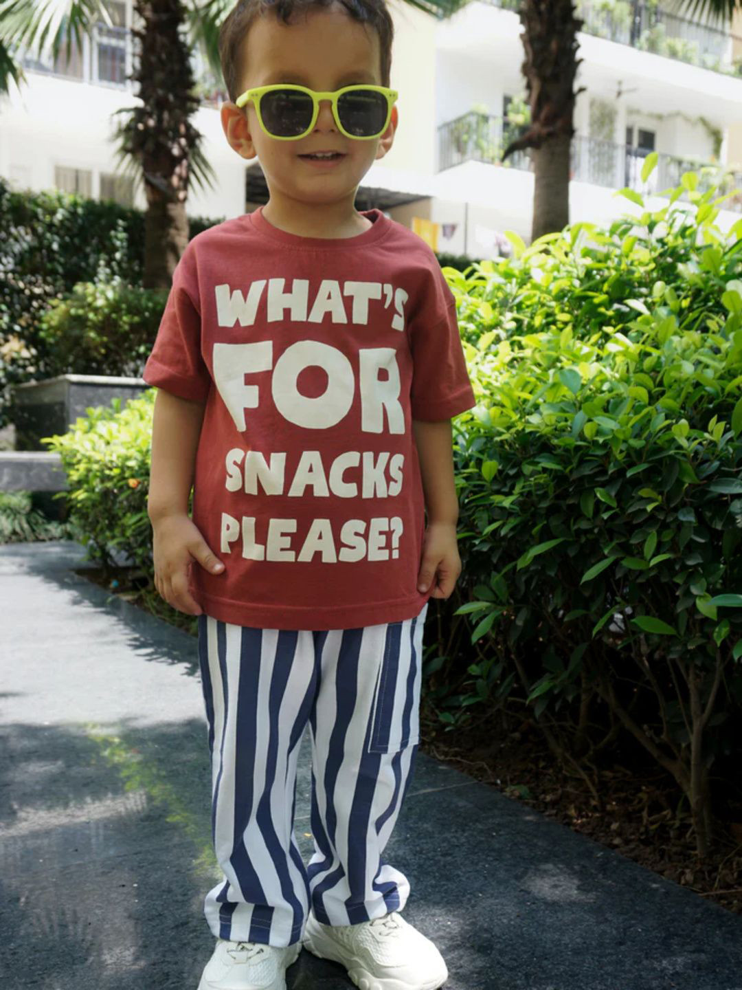 Gozi Kids Typography Printed Round Neck Short Sleeves Relaxed Fit Cotton T-shirt