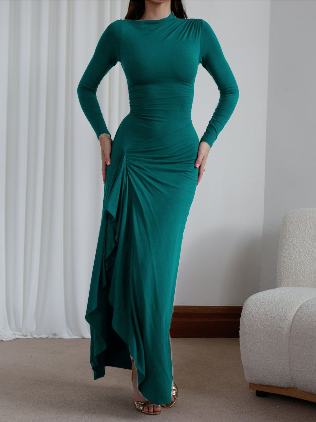 StyleCast Round Neck Long Sleeves Sheath Maxi Dress