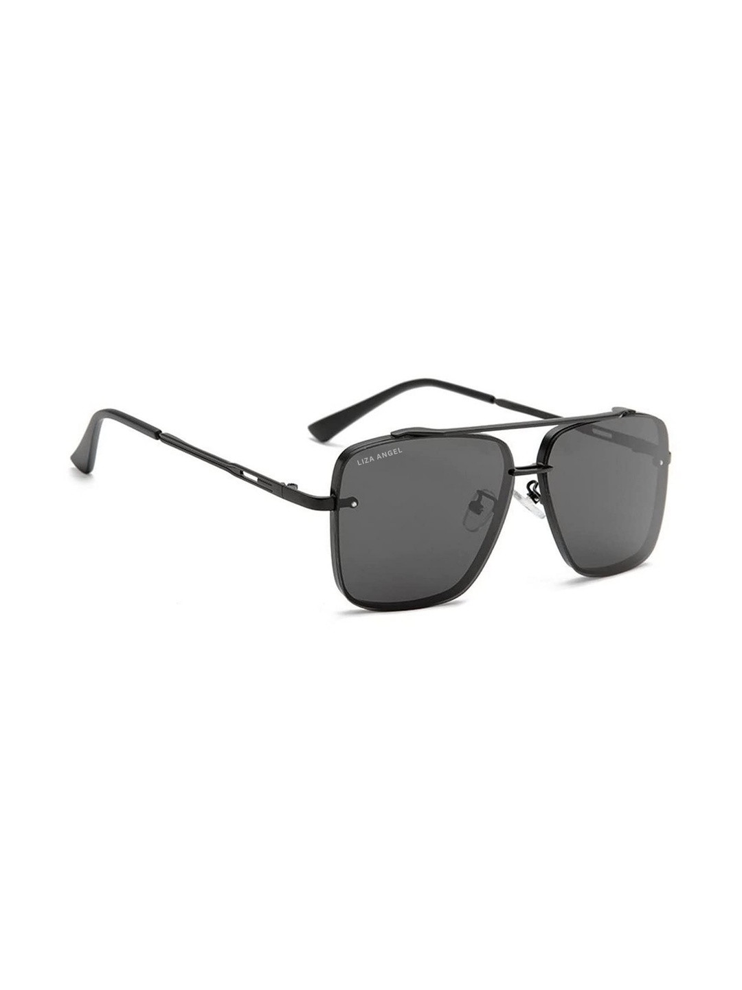 LIZA ANGEL Unisex Grey Lens & Black Aviator Sunglasses With UV Protection Frame