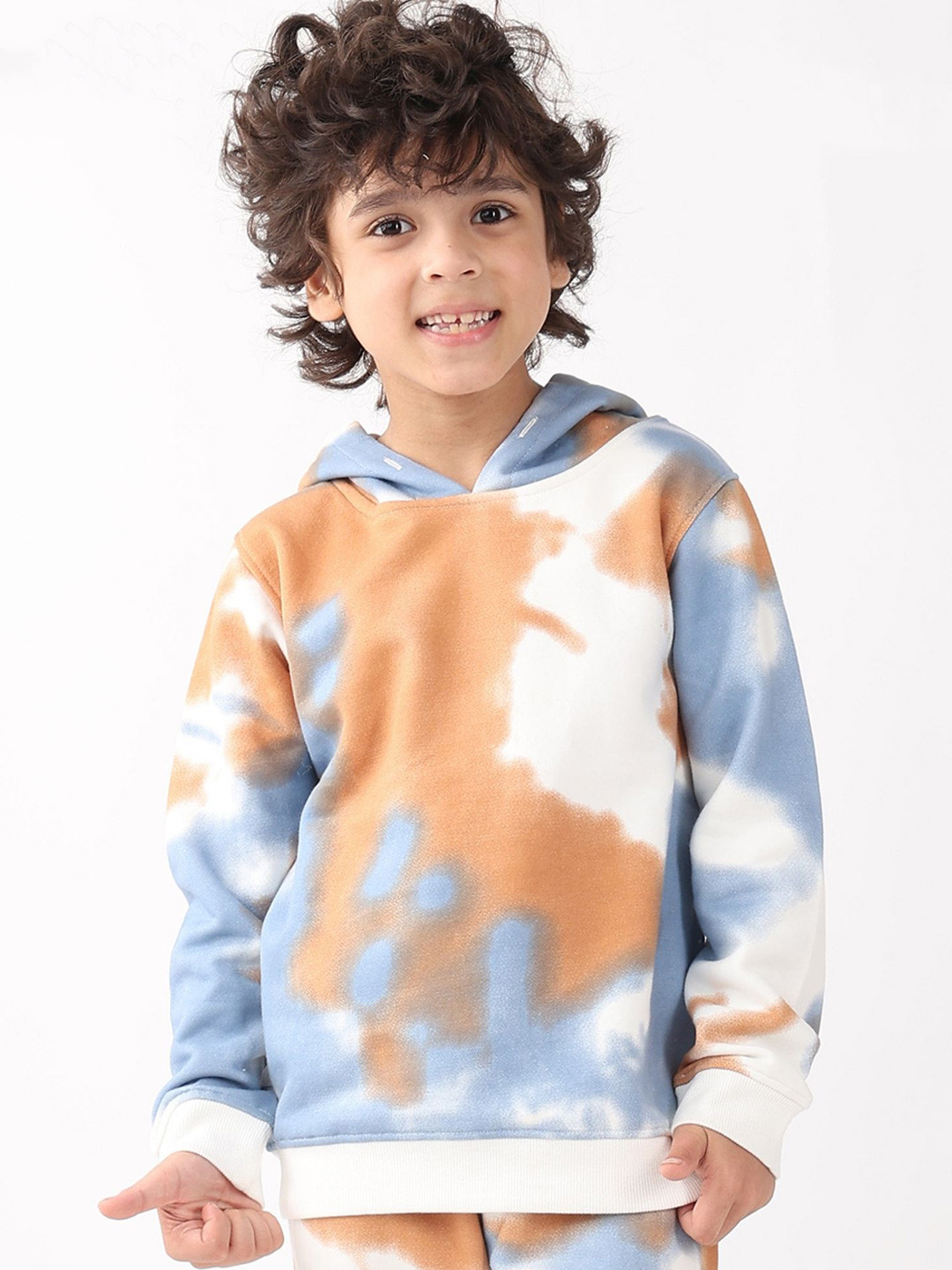 Anthrilo Boys Blue Brown Tie Dye Fleece Hoodie Sweatshirt