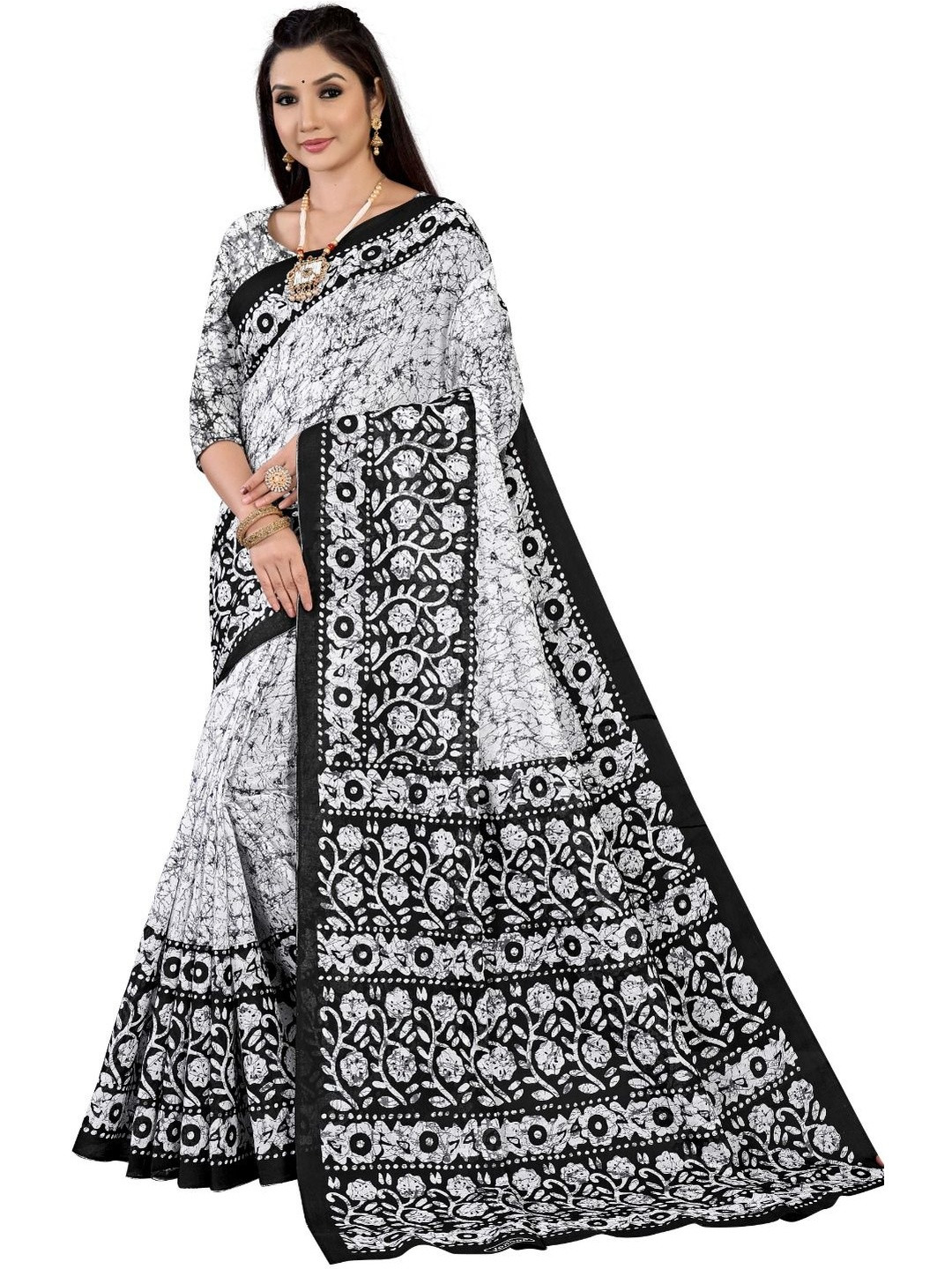 Growmore Fab Floral Printed Pure Cotton Bandhani Saree