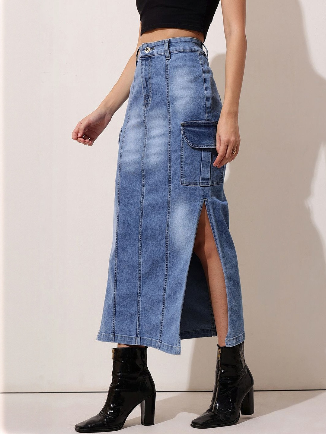 STREET 9 Washed A-Line Midi Skirt