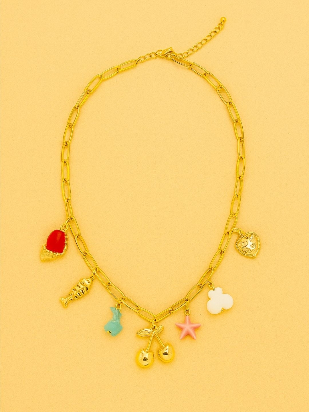 The Jewellery Tale Stainless Steel Gold-Plated Stones Studded & Beaded Charms Necklace