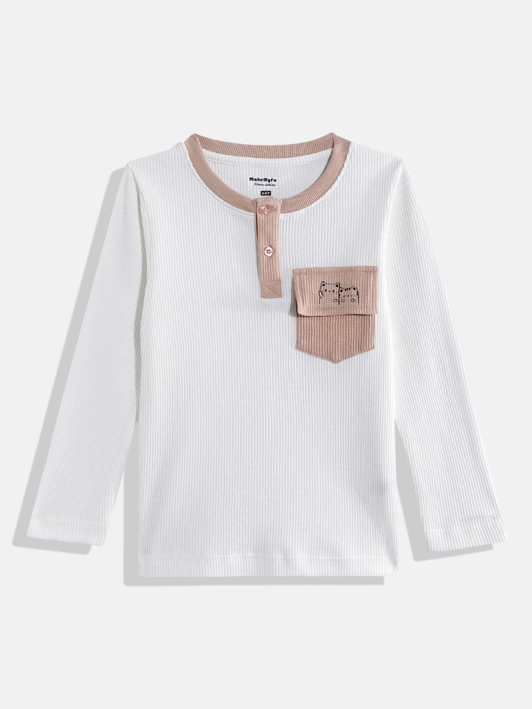 makemyfab Boys Waffle Knit Henley Neck Pocket Detailing T-shirt