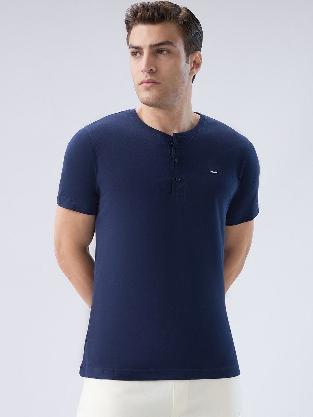 Park Avenue Henley Neck Short Sleeves Pure Cotton Casual T-shirt