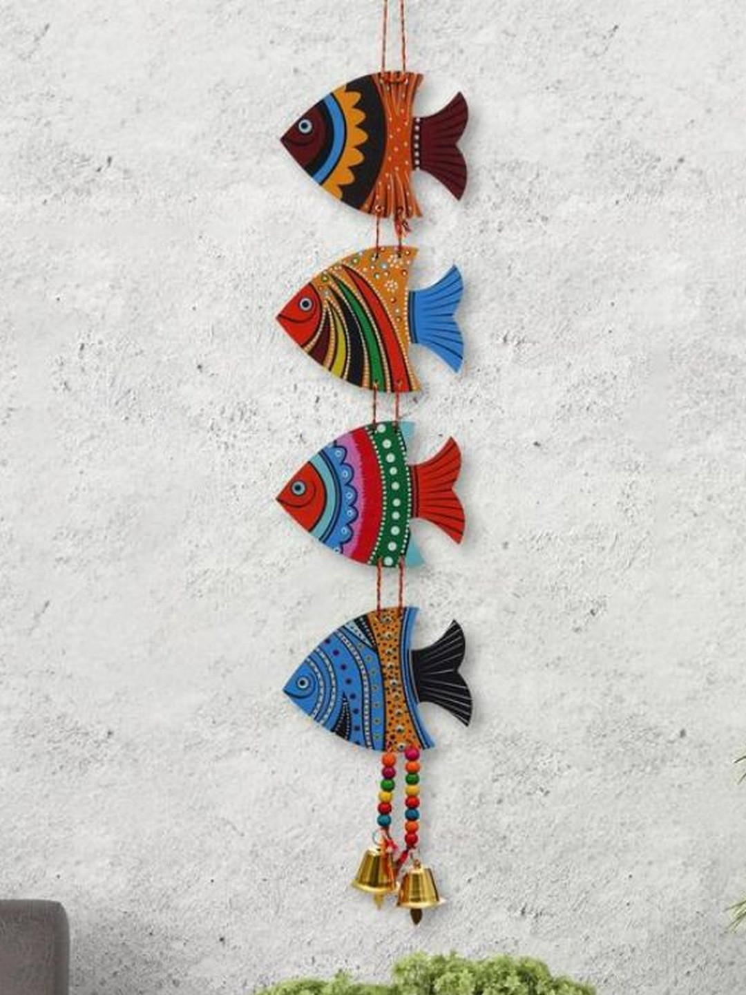 Priscilla Blue & Red Wooden Adkmart Fish Wall Hanging