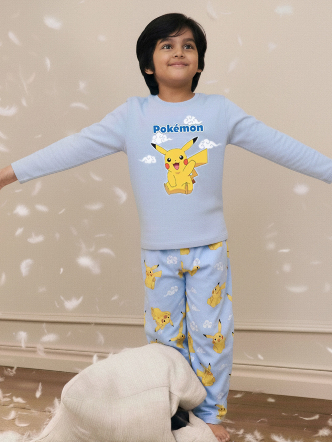 Nap Chief Kids Pikachu Cloud Printed Pure Cotton Night suit