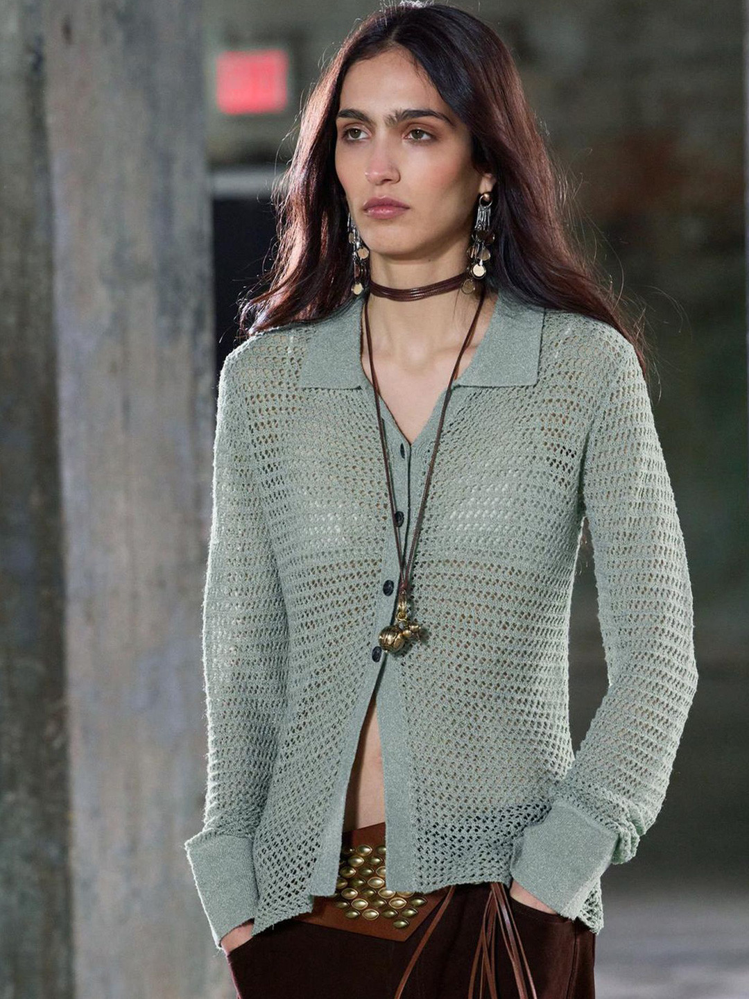 LULU & SKY Button-up Crochet Cardigan