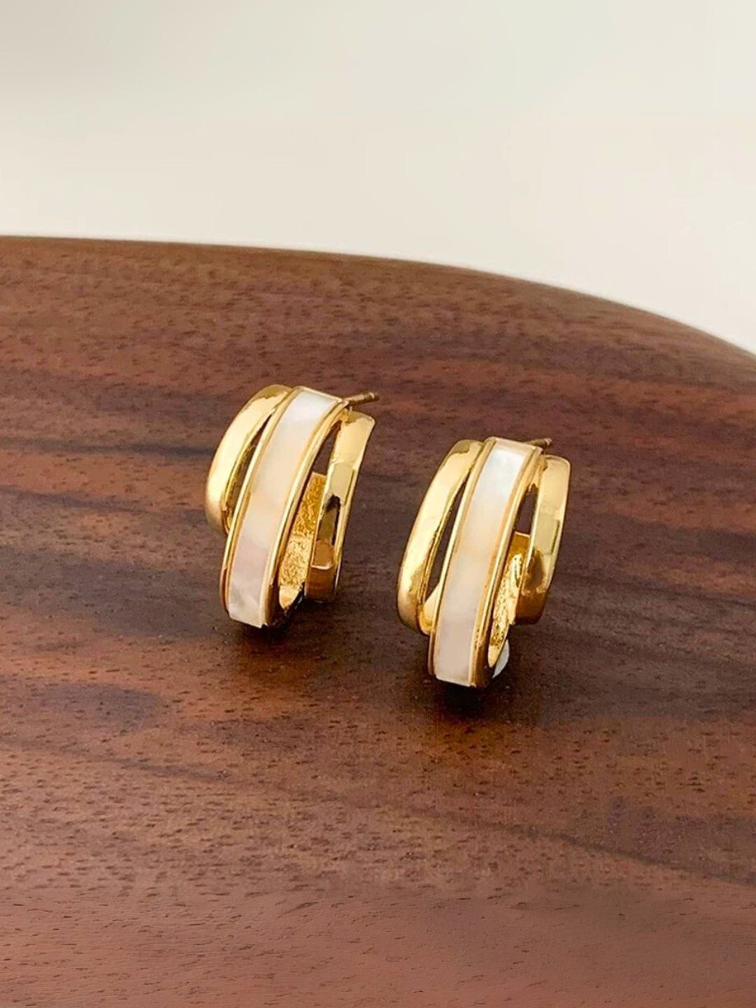 COOLWOOL Gold-Plated Korean Crescent Shaped Half Hoop Earrings