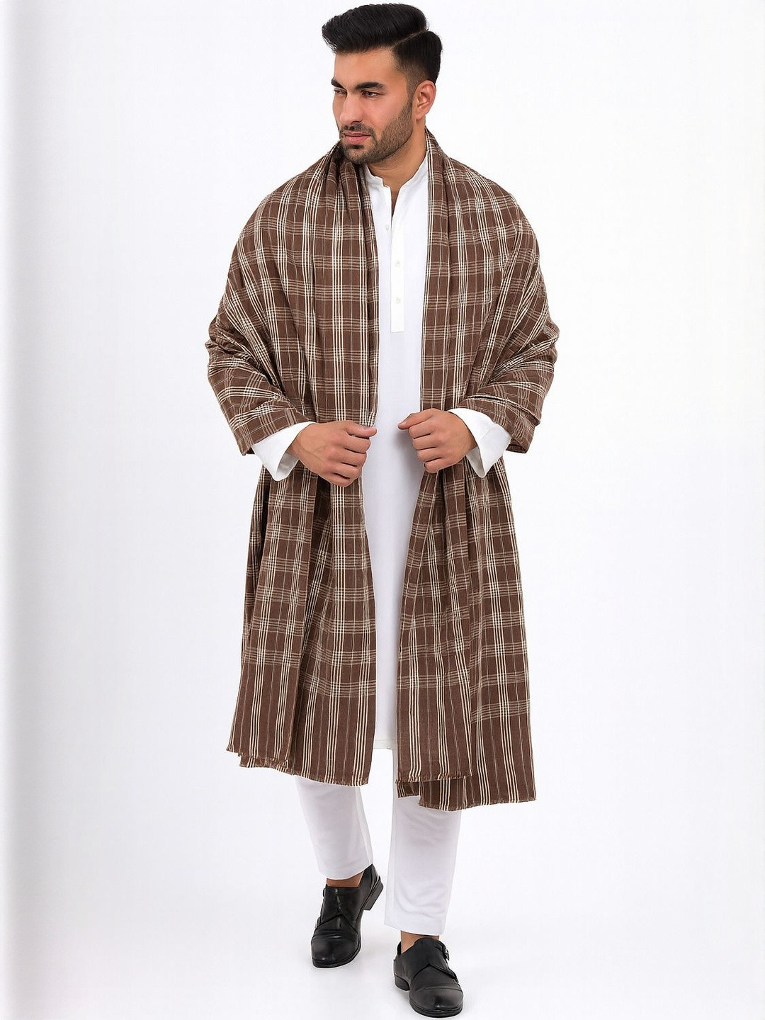 Vrinde Men Woolen Checkered Printed Shawl