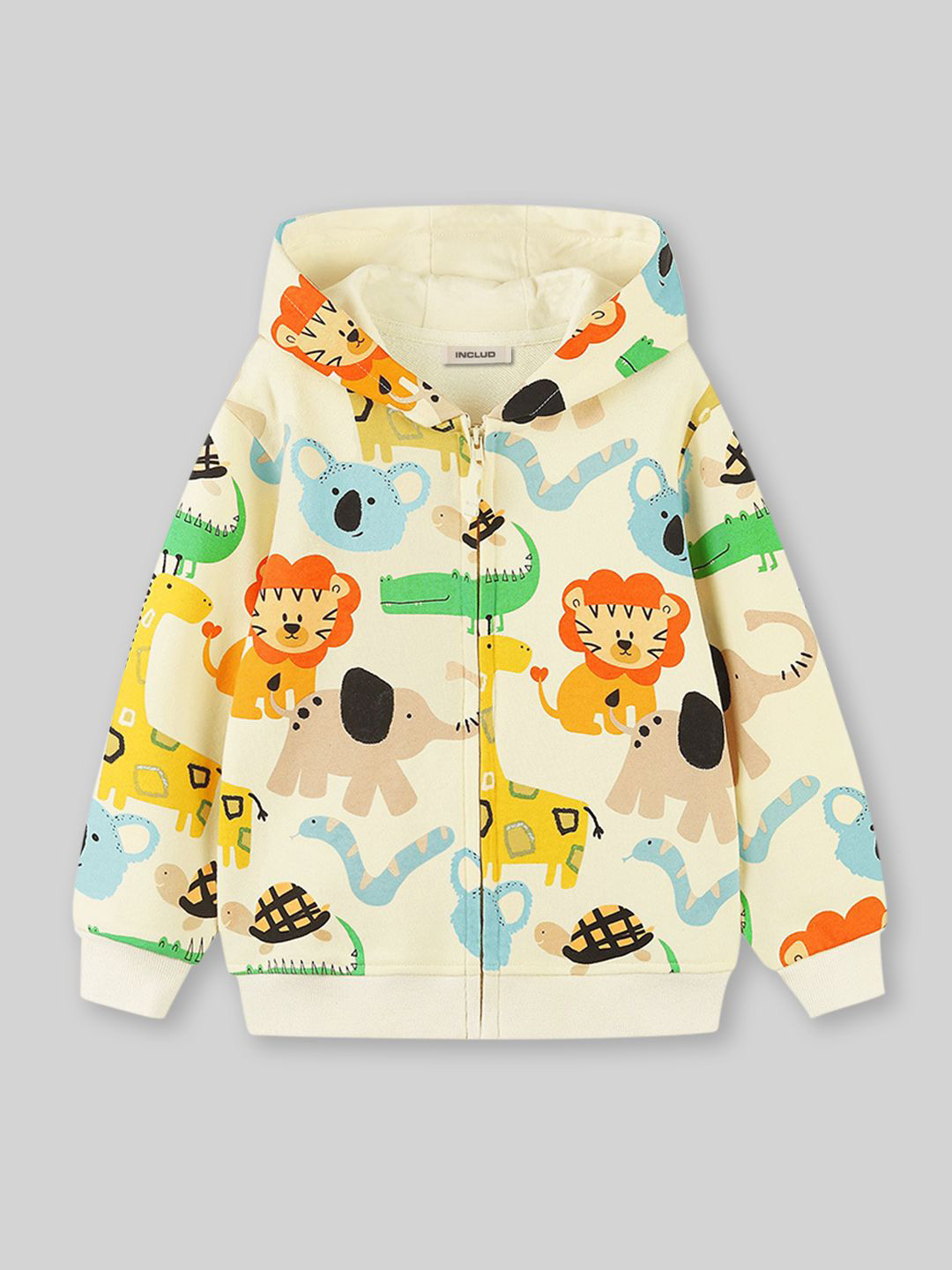 INCLUD Boys Safari Animal Printed Zip-up Hoodie Sweatshirt