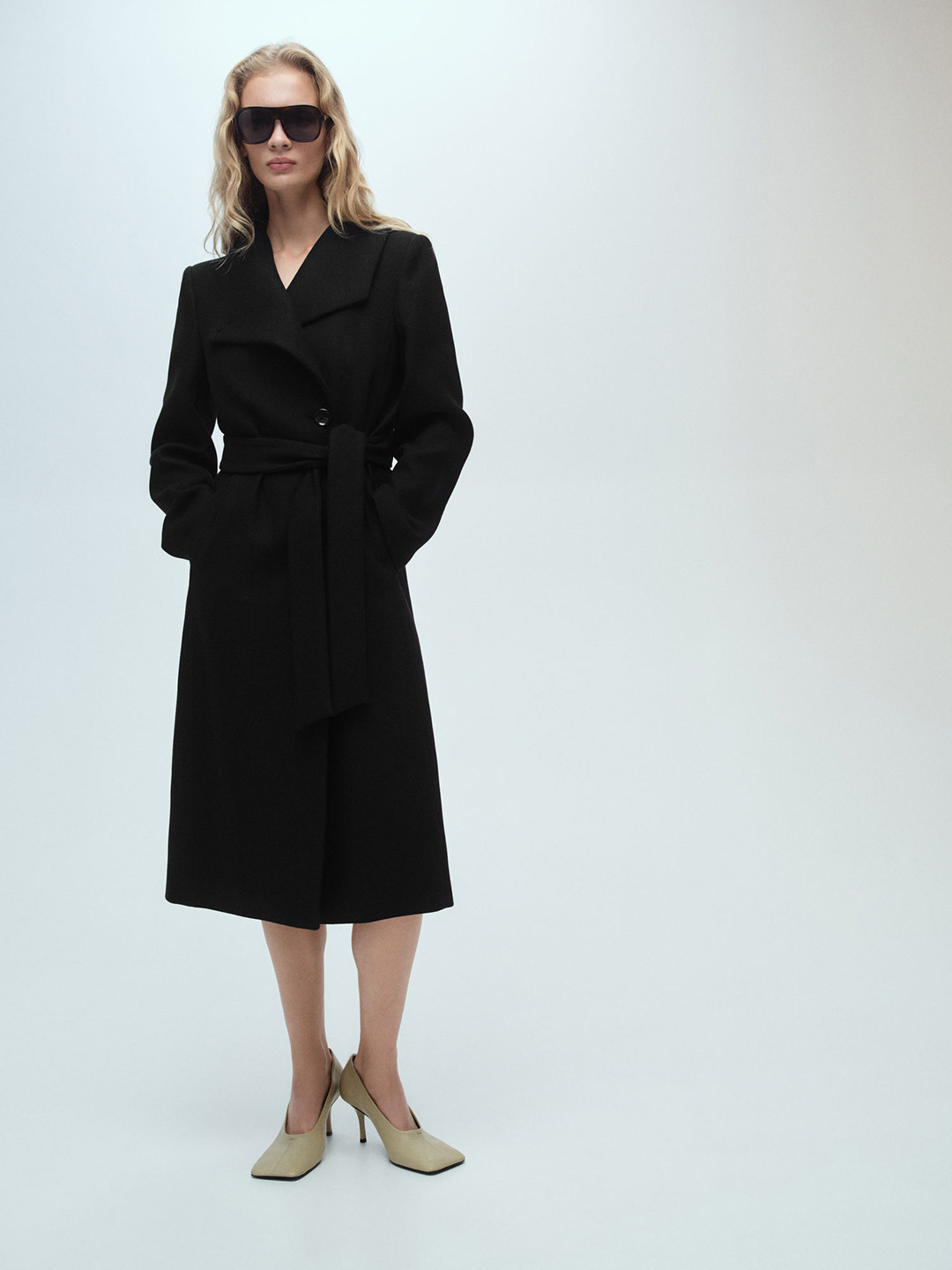 MANGO Longline Overcoat with Belt