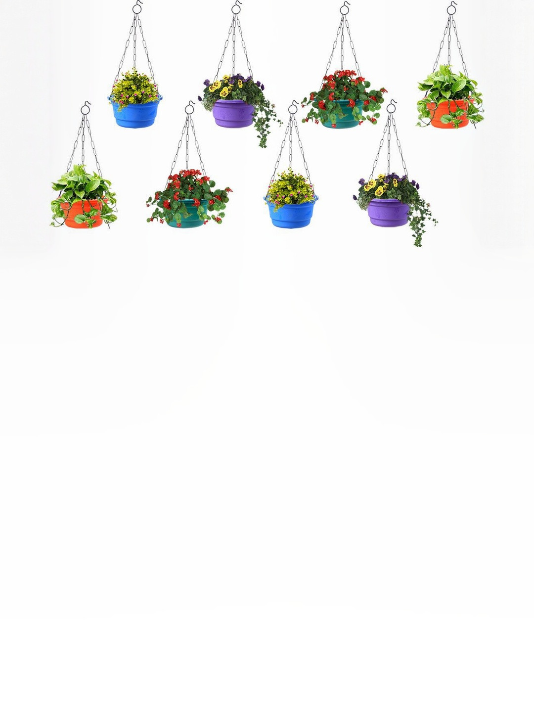 Decorway Red & Green 8 Pieces Flower Pot Plant Hanging Basket Planters