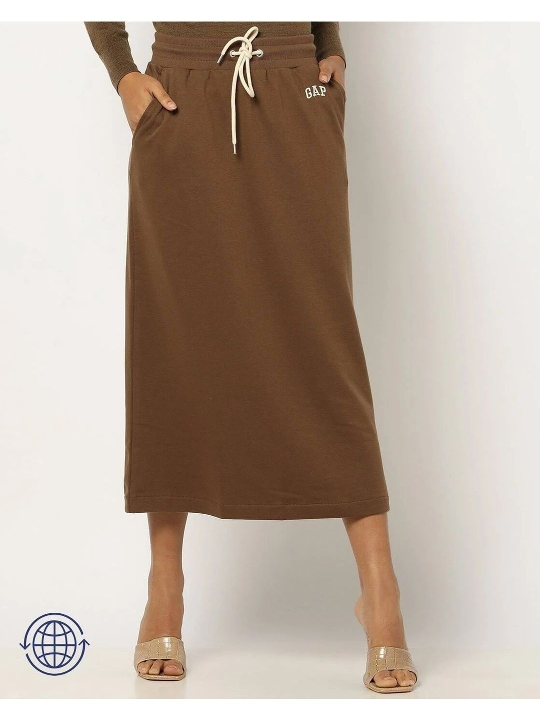 GAP Women Brand Logo Printed Straight Midi Skirt