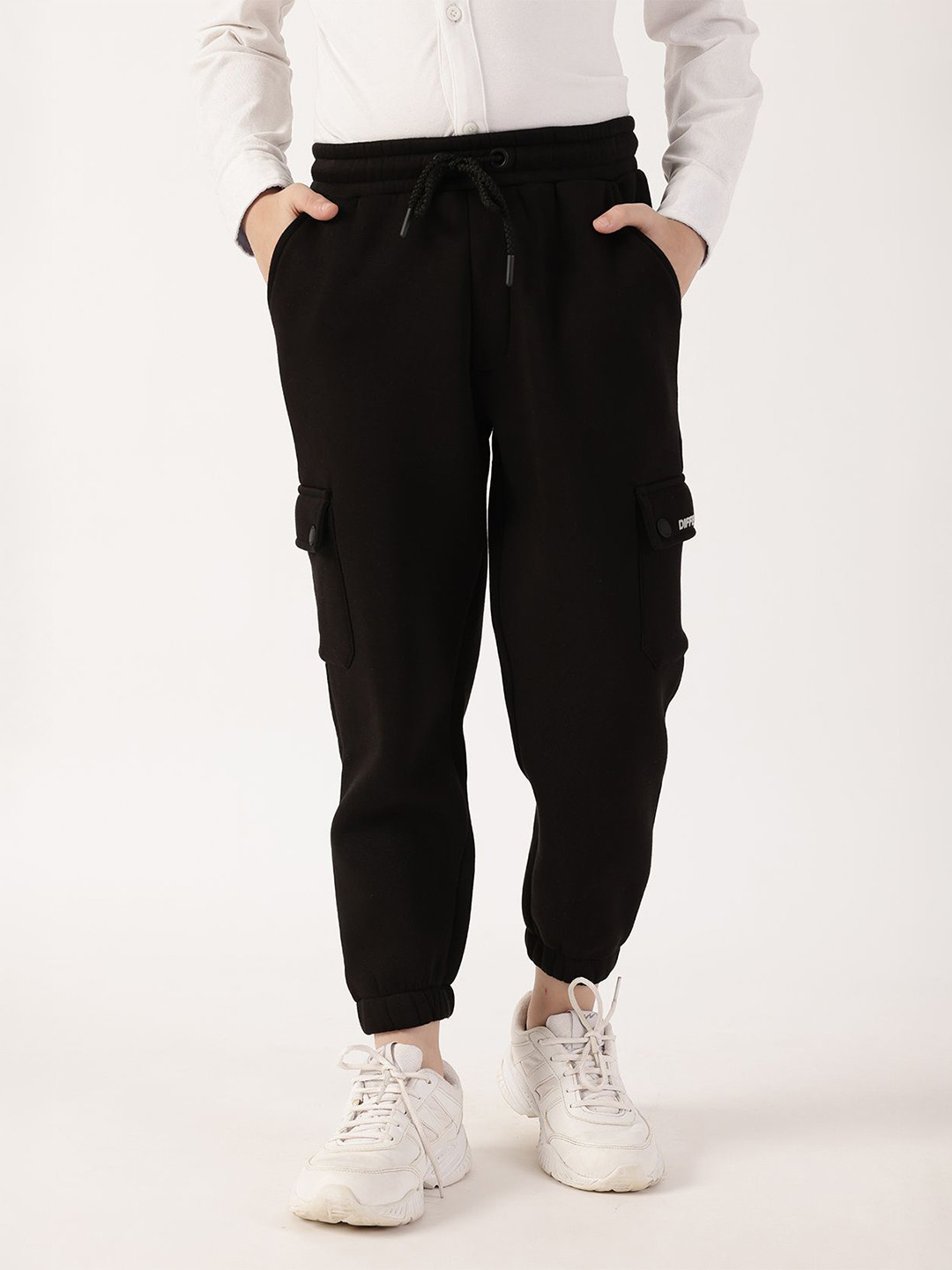 One Friday Boys Black  Soft Cotton Blend Mid Rise Joggers