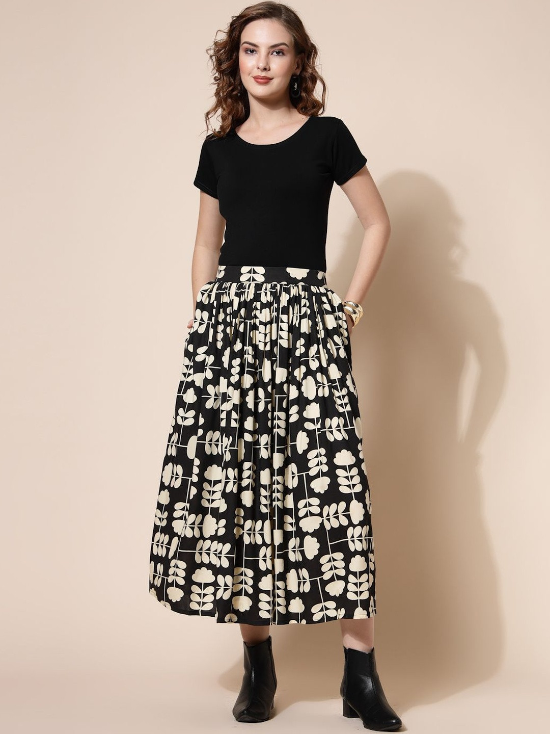 Nomad Lifestyle Floral Printed A-Line Maxi Skirt