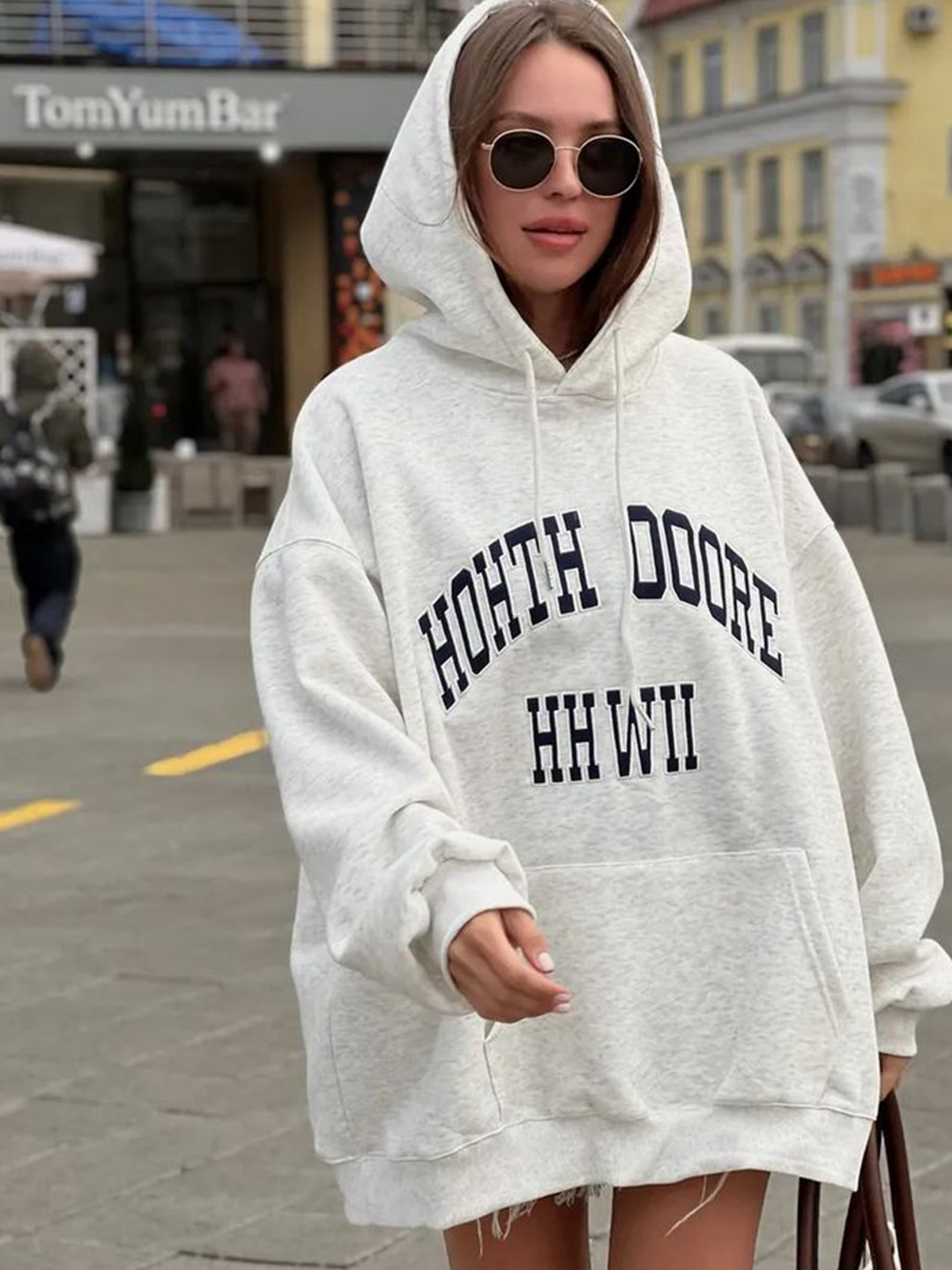 LULU & SKY Women Printed Hooded Pullover Oversized  Sweaters