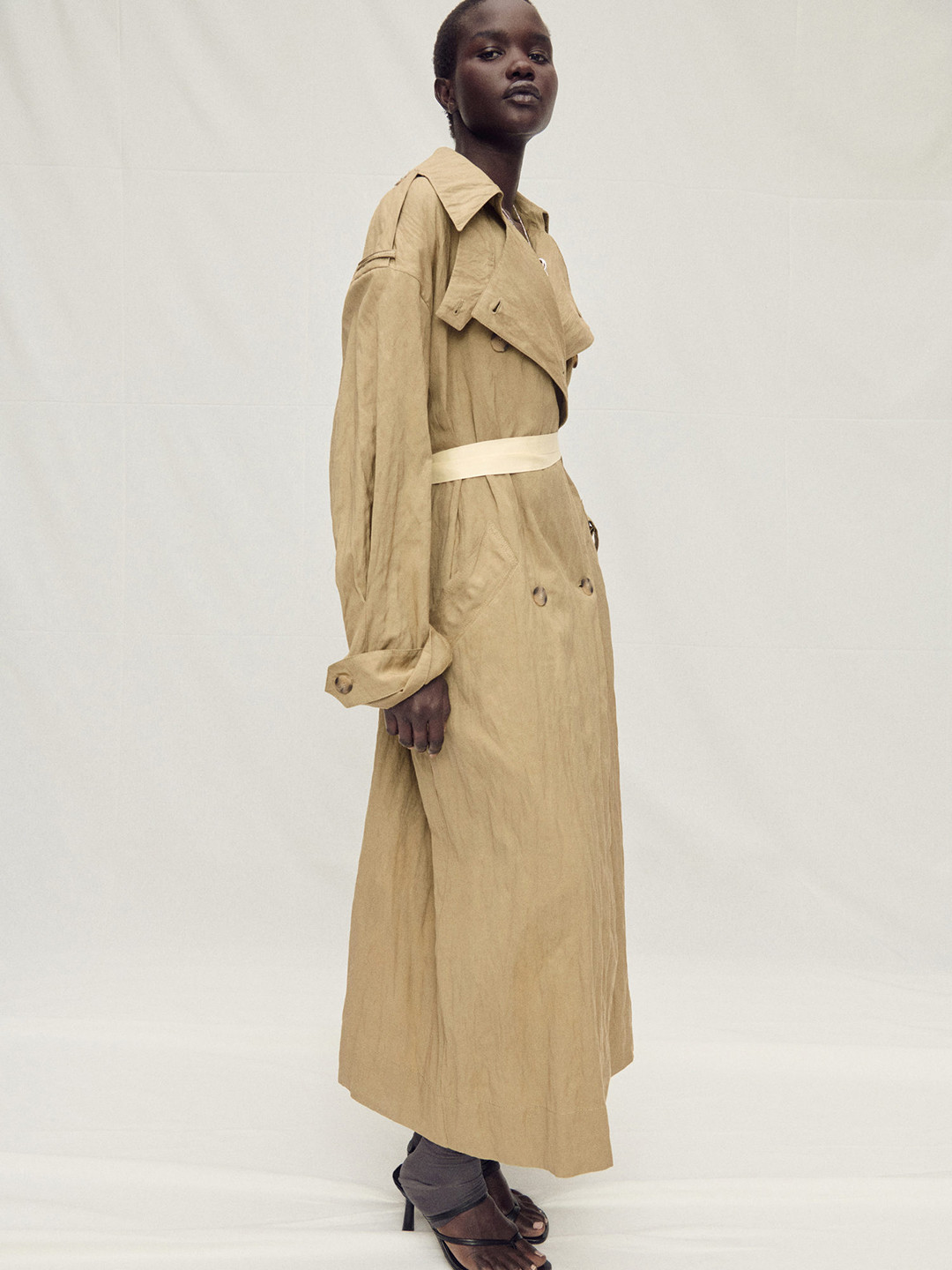 MANGO Notched Lapel Double Breasted Trench Coat With Tie-Up Detail