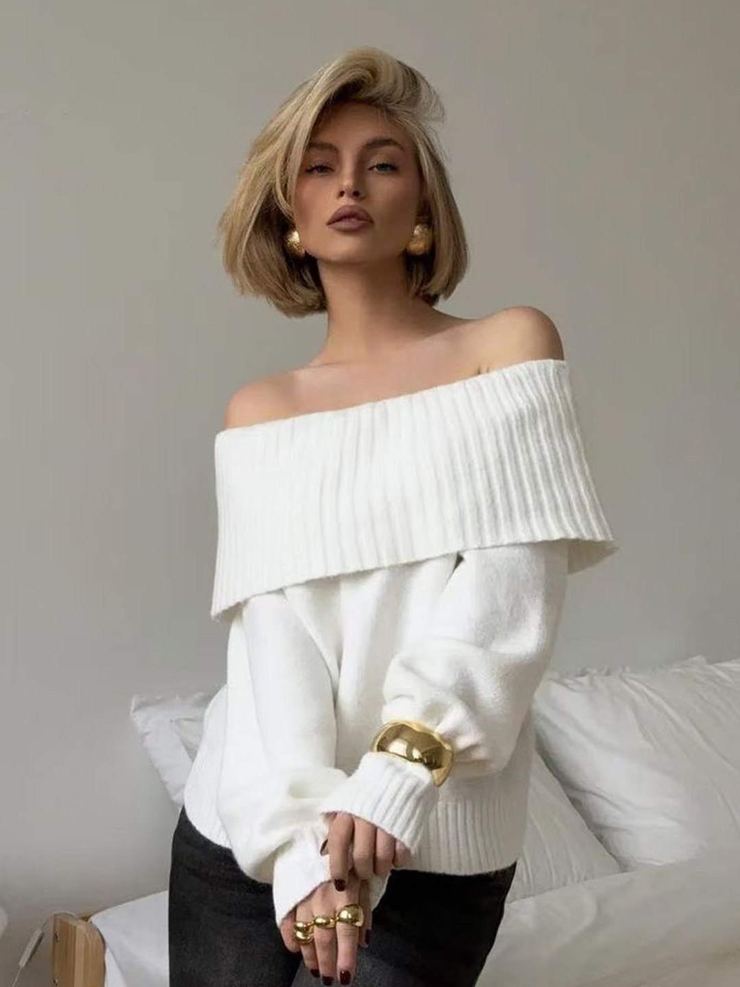 LULU & SKY Off-shoulder Ribbed Knit Sweater Pullover