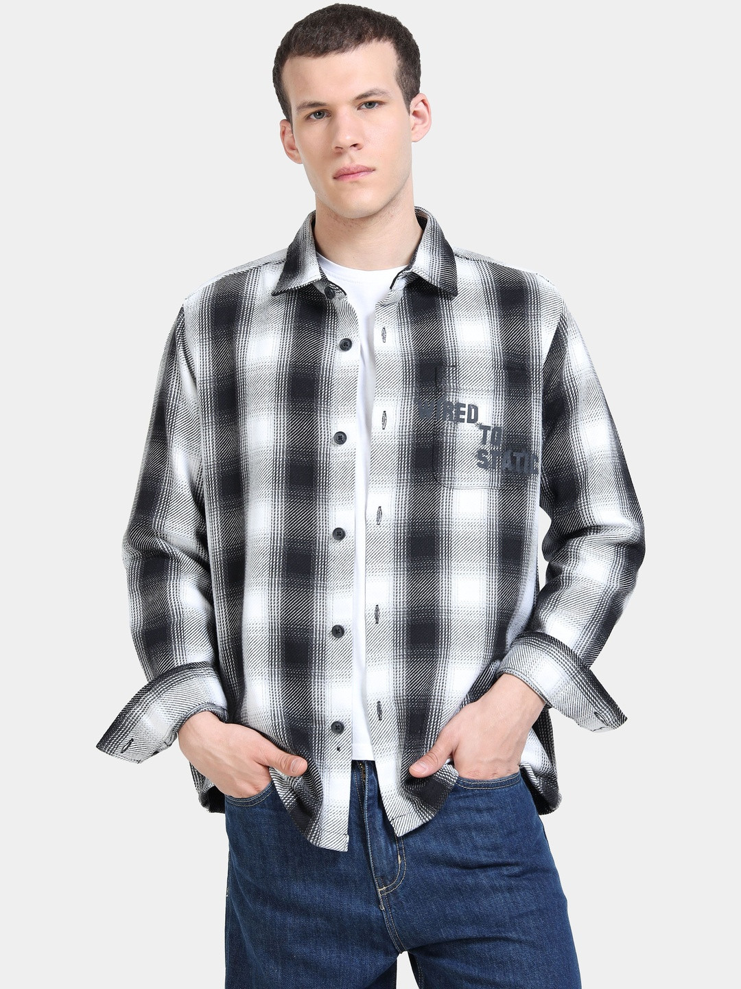 StitchX Men's Full Sleeve Textured Checkered Shacket