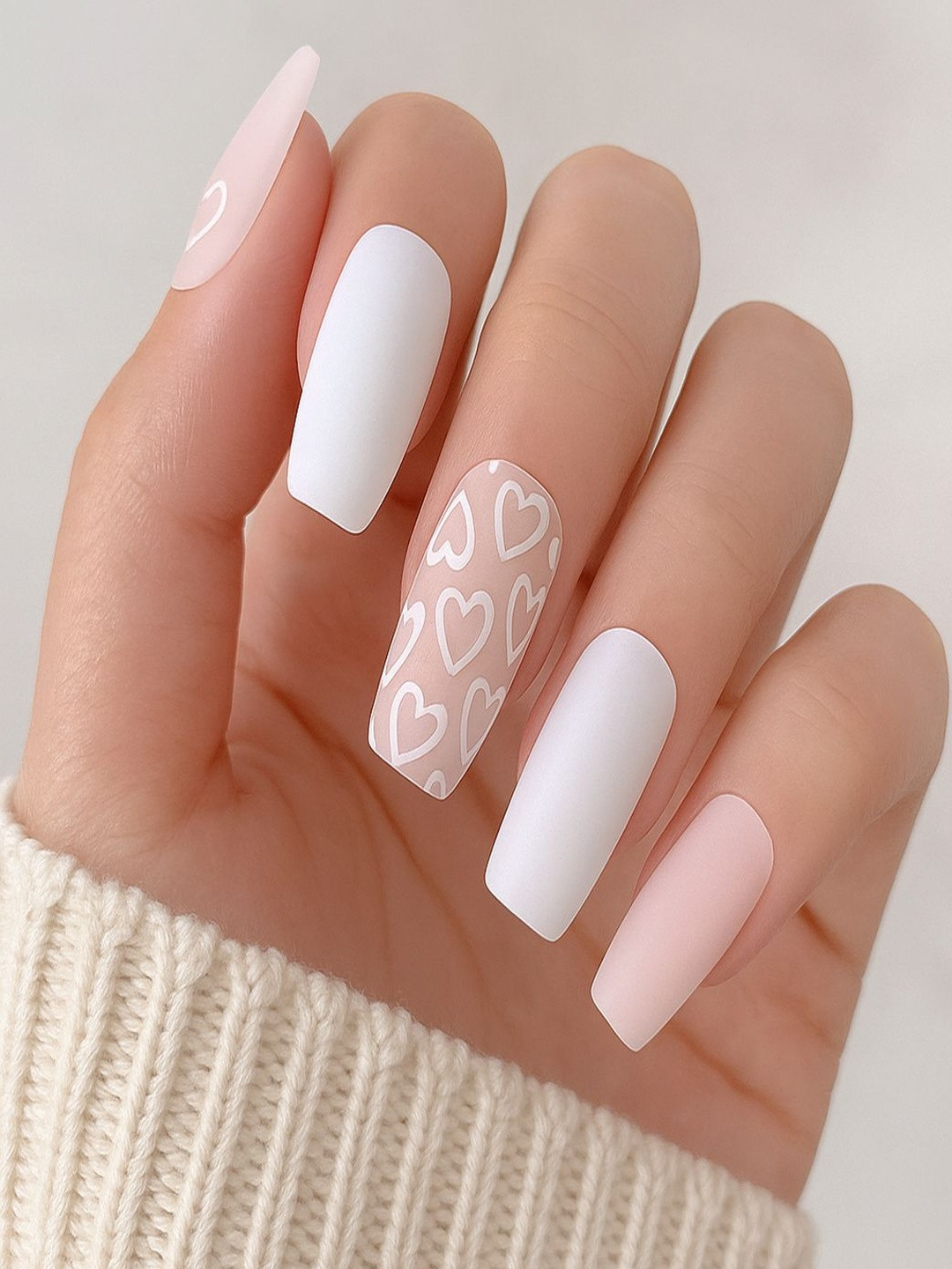 drdans Set Of 24 Stick On Artificial Nails - Pink & White