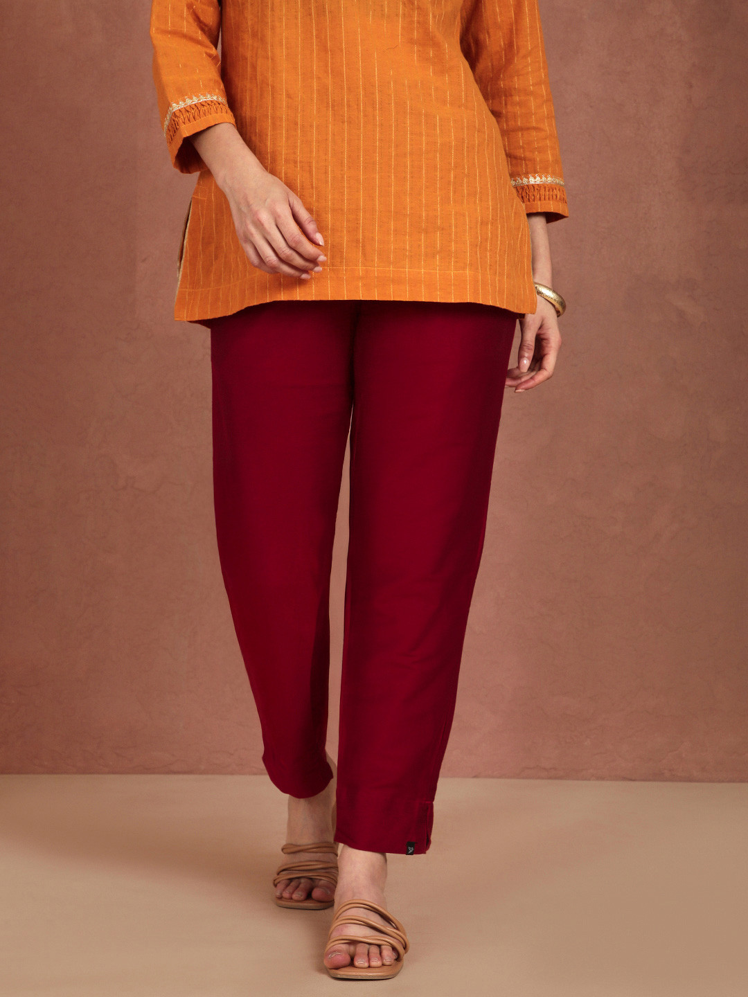 TWIN BIRDS Women Mid-Rise Solid Metallic Straight Pants with Functional Pockets