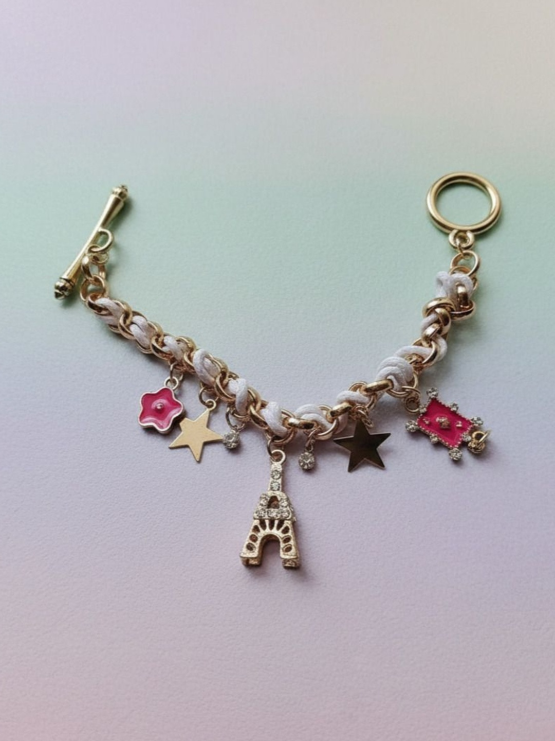 DressBerry Cubic Zirconia Studded Eiffel Tower Star Charm Bracelet