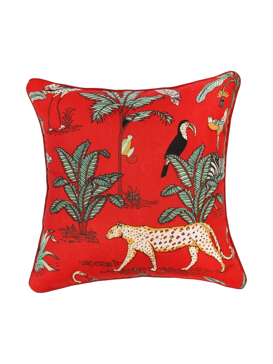 DECOWAT Red Embroidered Pure Cotton 5 Pieces Square Pillow Covers