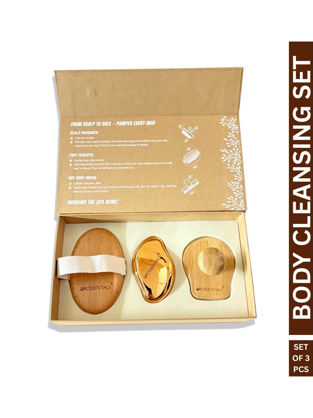 OROSSENTIALS Set Of 3 Comfortable Grip And Easy Use Dry Body Brush