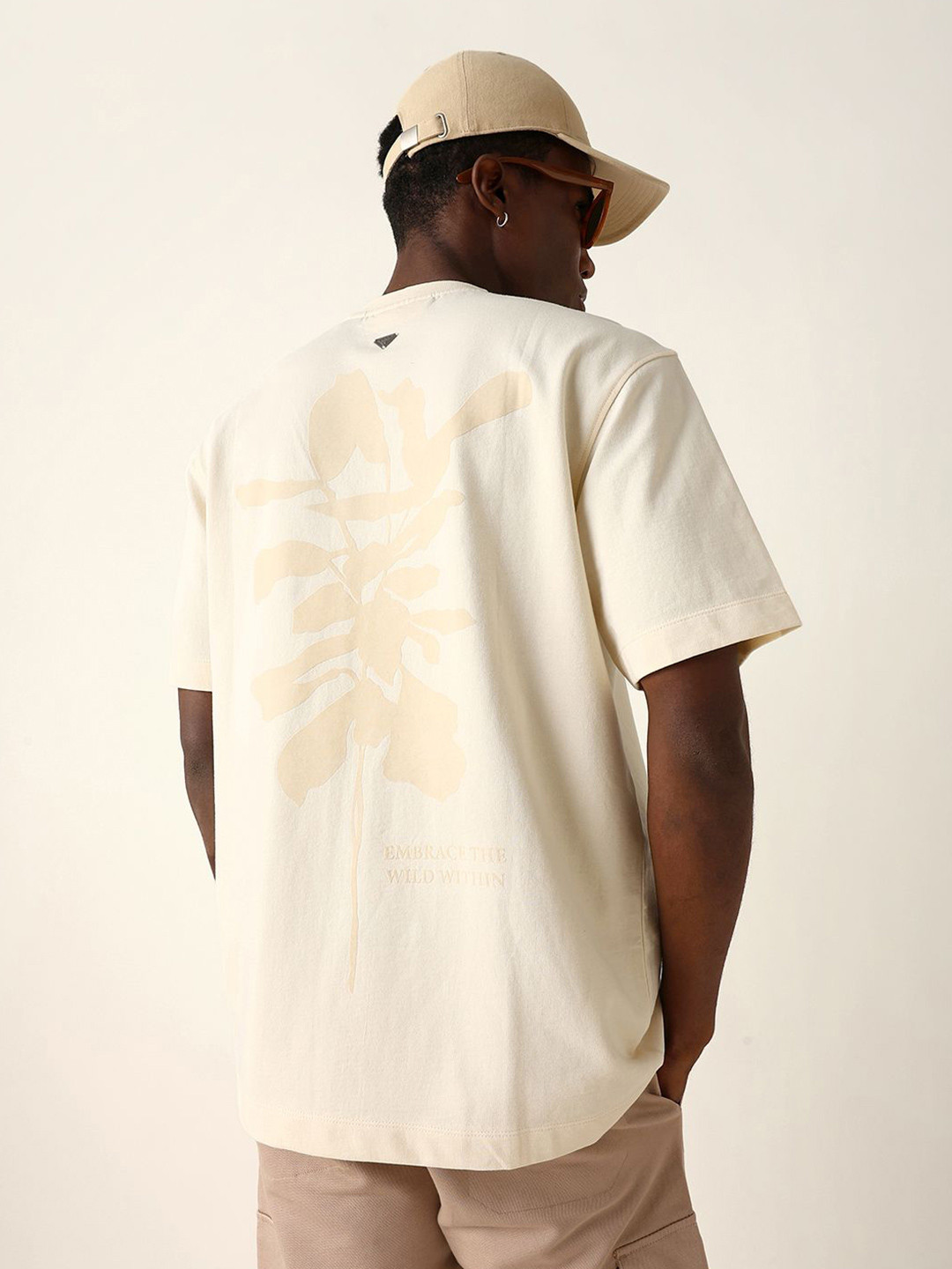 THE BEAR HOUSE Oversized Graphic Puff Printed Drop-Shoulder Sleeves Pure Cotton T-Shirt