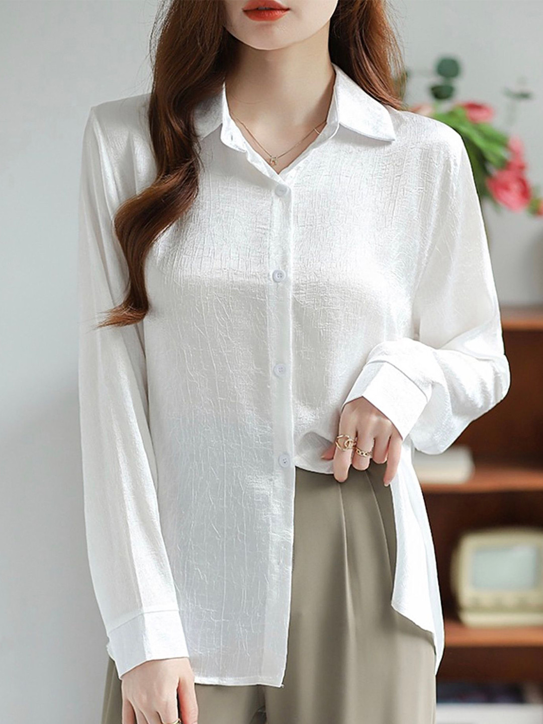 LULU & SKY Textured Semi Sheer Spread Collar Shirt