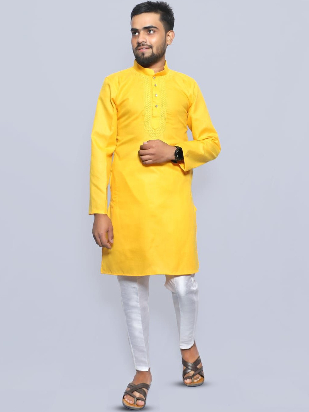 VIRATVC Men Solid Mandarin Collar Straight Kura