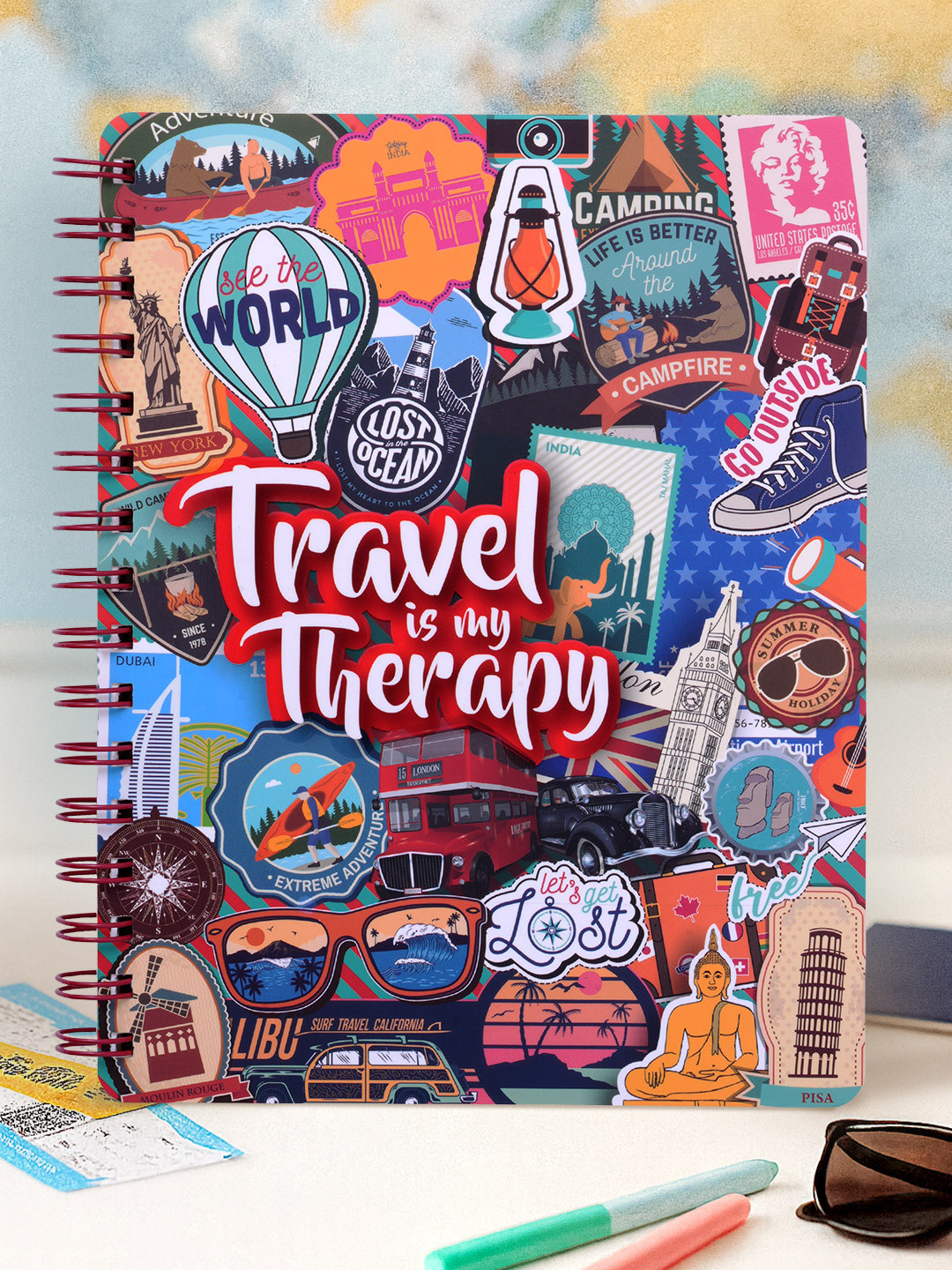 Doodle Multi Coloured Printed Travel Tales Ruled Notebook