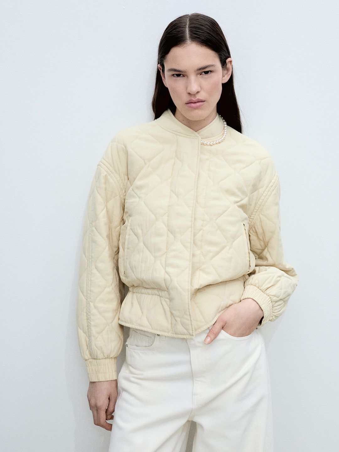 MANGO Bomber Style Quilted Jacket