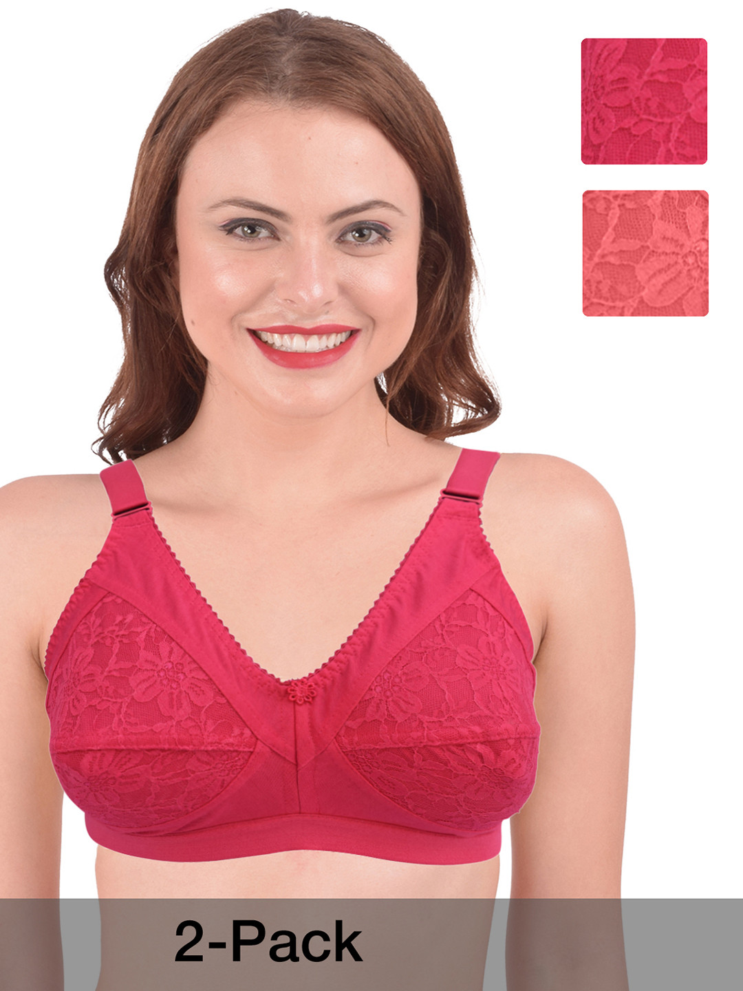Ninteen-69 Pack Of 2 Cut and Sew Full Coverage Lace Bra